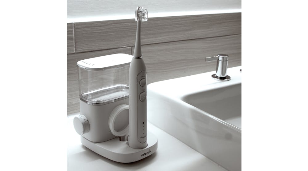 The Waterpik Sonic-Fusion unit combines brushing with water flossing.