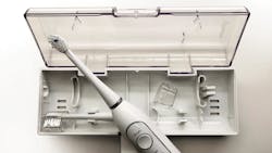 The Waterpik Sonic-Fusion brush readily converts to a portable power brush. The blue tip in the brush head is the water flossing port. The Waterpik Sonic-Fusion brush readily converts to a portable power brush. The blue tip in the brush head is the water flossing port.