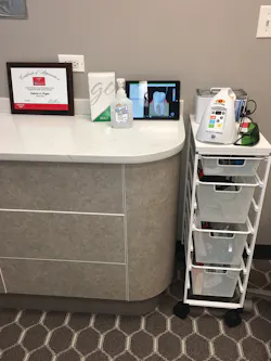 The laser is our newest addition and resides on a cart that is easily moved from op to op. We have an iPad in each op for patient education. Our program is DDS GP Yes! and it’s great for simple explanations. I’m proud of my Colgate Oral Health Advisory Board 2019 certificate.