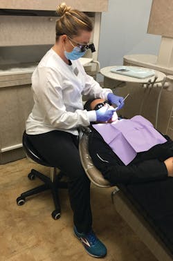 Figure 2: Although this nonadjustable saddle seat allows Erin to get closer to her patient, it is still not a significant improvement over the traditional operator stool (see text). Figure 2: Although this nonadjustable saddle seat allows Erin to get closer to her patient, it is still not a significant improvement over the traditional operator stool (see text).