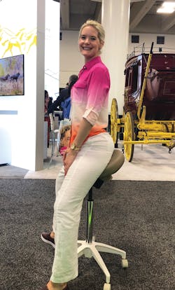 Figure 5: Kristen finds the saddle seating option of her dreams—a narrow Western saddle with an extra tall cylinder. Figure 5: Kristen finds the saddle seating option of her dreams—a narrow Western saddle with an extra tall cylinder.