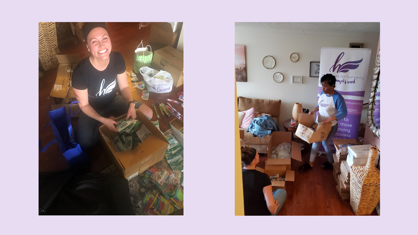 Alicia Murria, MSc, RDH, (right) and Tiffany Harrison, RDH, Hygienists For Humanity strategic partnership liaison, (left) make care packages for vulnerable communities.