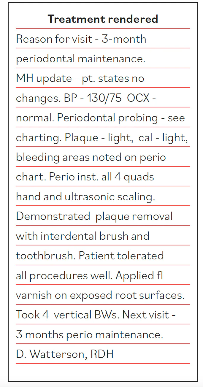 Dental Chart Notes Examples Improving the quality of dental chart notes | Registered Dental Hygienists