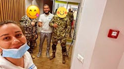 Serhii Prozheiko at his dental office in Kyiv with Ukrainian servicemen. Serhii Prozheiko at his dental office in Kyiv with Ukrainian servicemen.