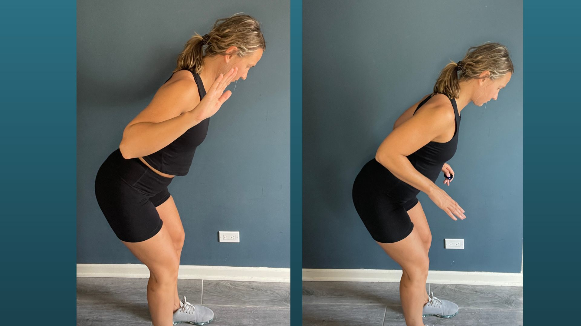 Brianne Novaes demonstrates the vertical pull, left, and the horizontal pull.