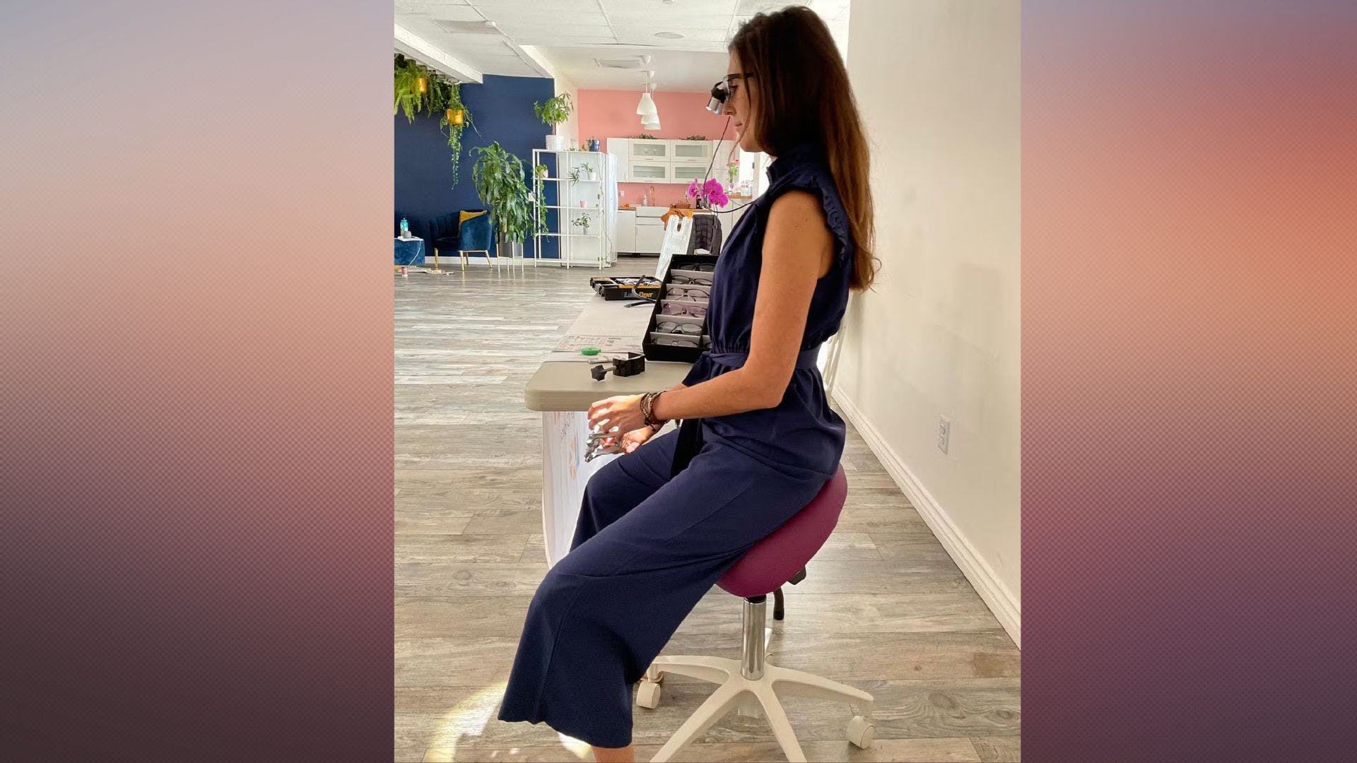 Caitlin Parsons demonstrates her loupes in her practice.