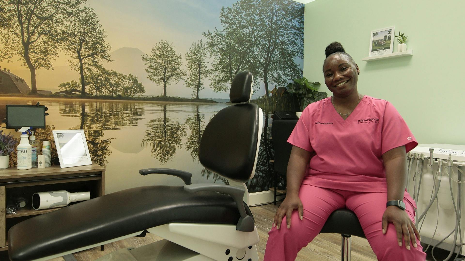 Lawshanda Jenkins, RDH, sits proudly in her independent practice in Boulder, Colorado.