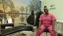 Lawshanda Jenkins, RDH, sits proudly in her independent practice in Boulder, Colorado. Lawshanda Jenkins, RDH, sits proudly in her independent practice in Boulder, Colorado.