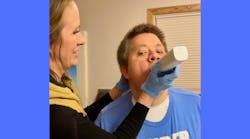 Crystal Spring introduces her brother Carter to a new toothbrush. Crystal Spring introduces her brother Carter to a new toothbrush.