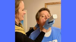 Crystal Spring introduces her brother Carter to a new toothbrush. Crystal Spring introduces her brother Carter to a new toothbrush.