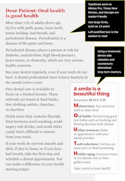 Oral health promotional flyer to share with your patients. Oral health promotional flyer to share with your patients.