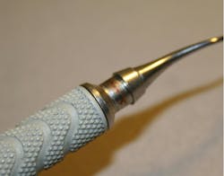 Figure 5: Corrosion. Due to processing of dissimilar metals, and 440 stainless steel quality differences, retipped instruments can have a different rate of oxidization than their original factory-manufactured counterparts. Figure 5: Corrosion. Due to processing of dissimilar metals, and 440 stainless steel quality differences, retipped instruments can have a different rate of oxidization than their original factory-manufactured counterparts.