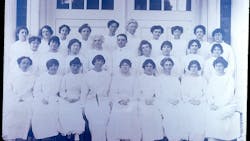 First graduating class of Fones School of Dental Hygiene 1914. Dr. Alfred Fones is in the center of the photo with Irene Newman on his right (blond woman) and his wife Elizabeth on his left. First graduating class of Fones School of Dental Hygiene 1914. Dr. Alfred Fones is in the center of the photo with Irene Newman on his right (blond woman) and his wife Elizabeth on his left.