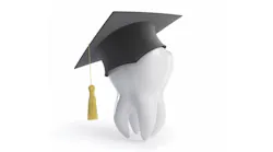 a tooth wearing a mortarboard and tassel to depict dental hygiene education
