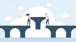illustration of two people slotting in a section of a bridge
