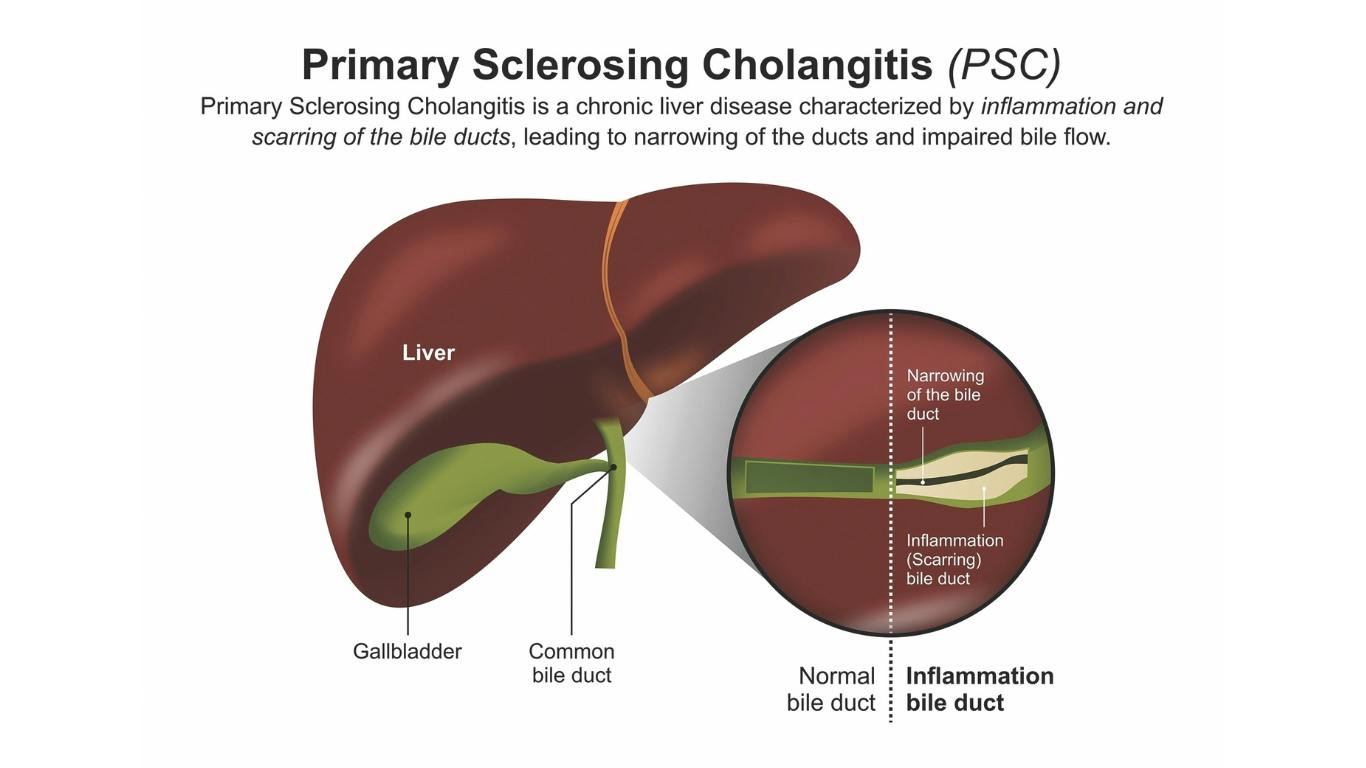 illustration of how primary sclerosing cholangitis affects the liver